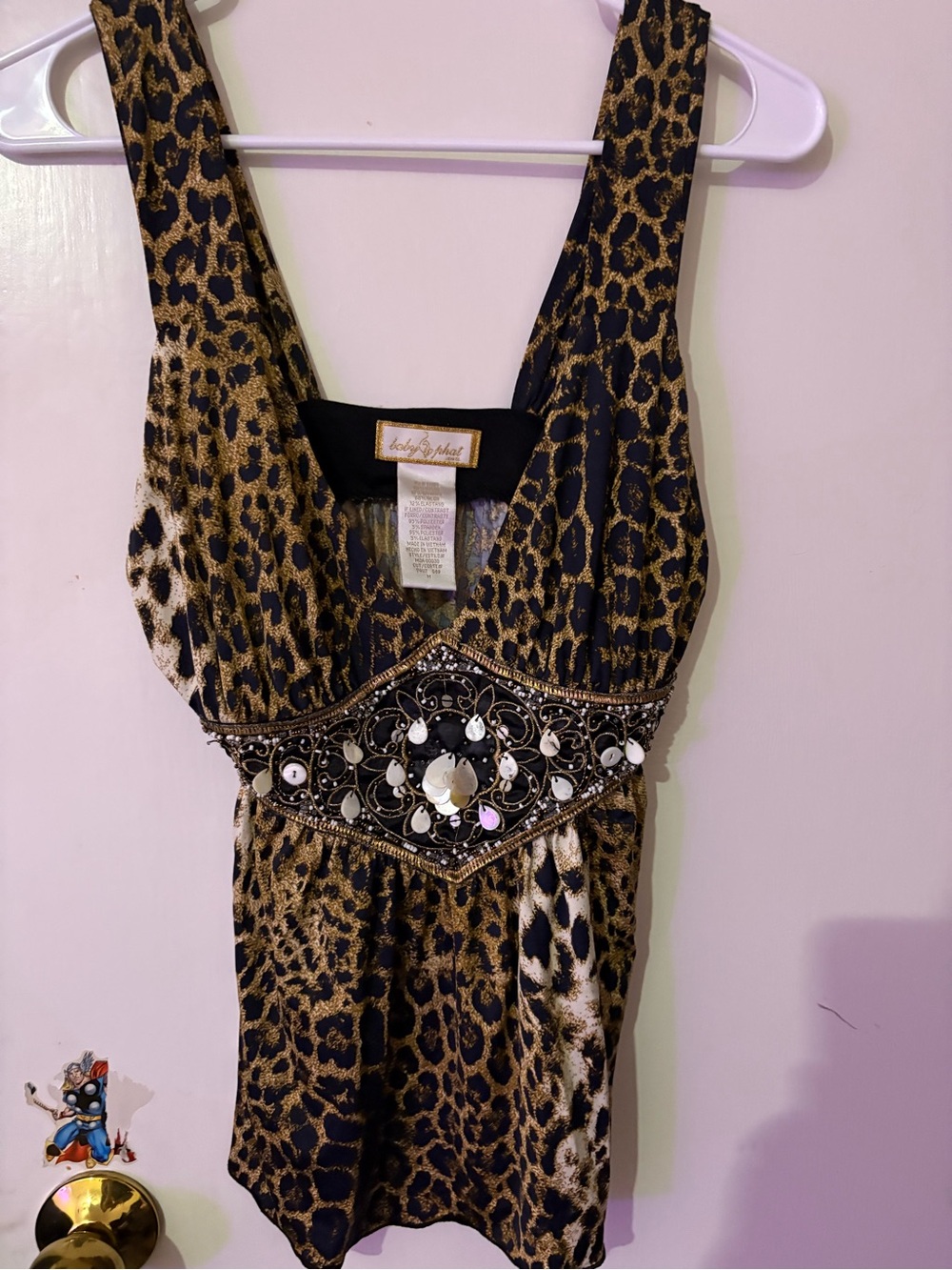 Baby Phat Black and Gold Leopard Print Embellished top